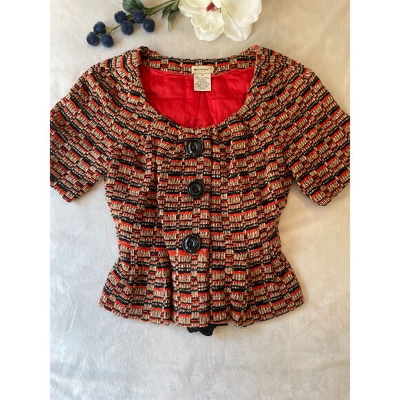 Anthropologie Elevenses Short Sleeve Button Blazer Bow Belted Y2K Cottagecore - Picture 3 of 16